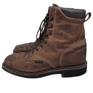 Justin Mens Steel Toe Work‎ Boot Size 13D Brown Stampede Square Leather WK682